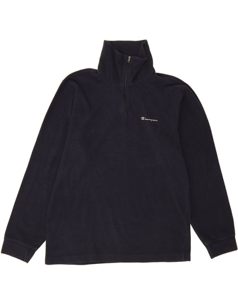 CHAMPION Mens Zip Neck Fleece Jumper Medium Navy Blue Polyester Vintage Champion and Second-Hand Champion from Messina Hembry 