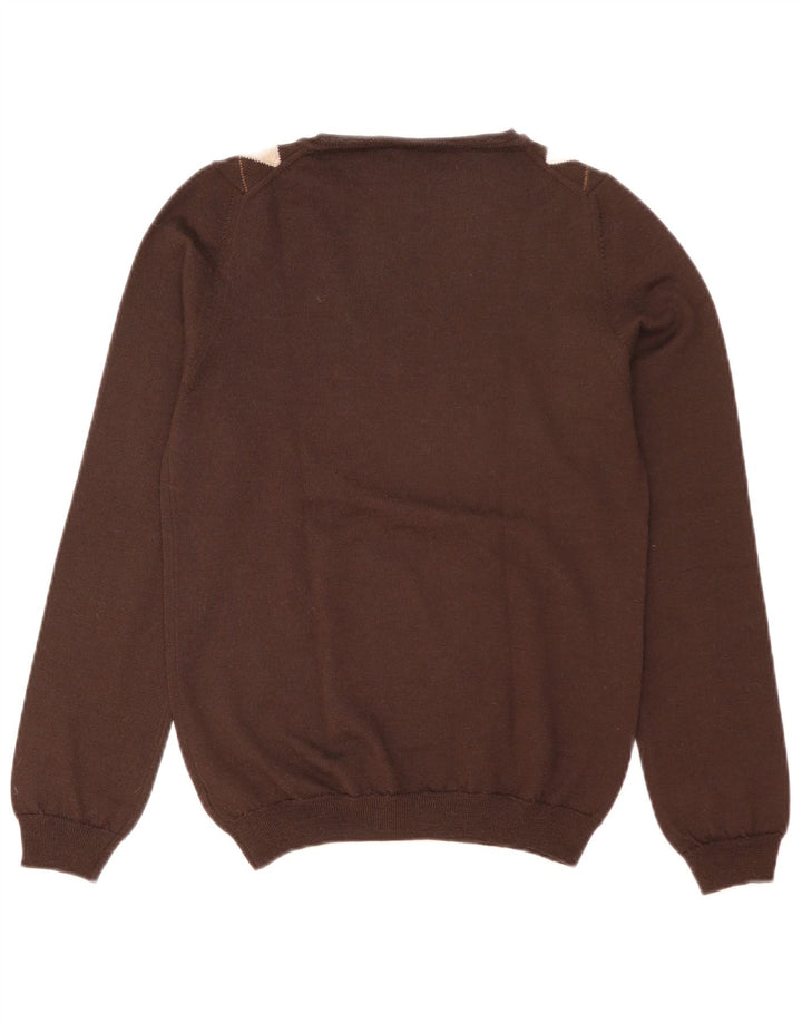 Massimo Dutti Womens V-Neck Jumper Sweater UK 14 Large Brown Argyle/Diamond