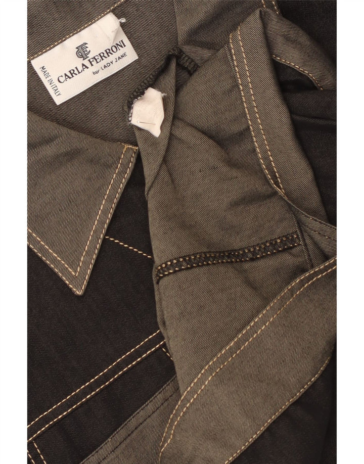 CARLA FERRONI Womens Denim Jacket UK 14 Medium Black Colourblock Cotton