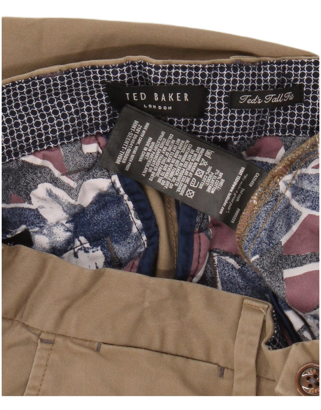 Ted Baker Mens Straight Chino Trousers W36 L36 Beige Cotton