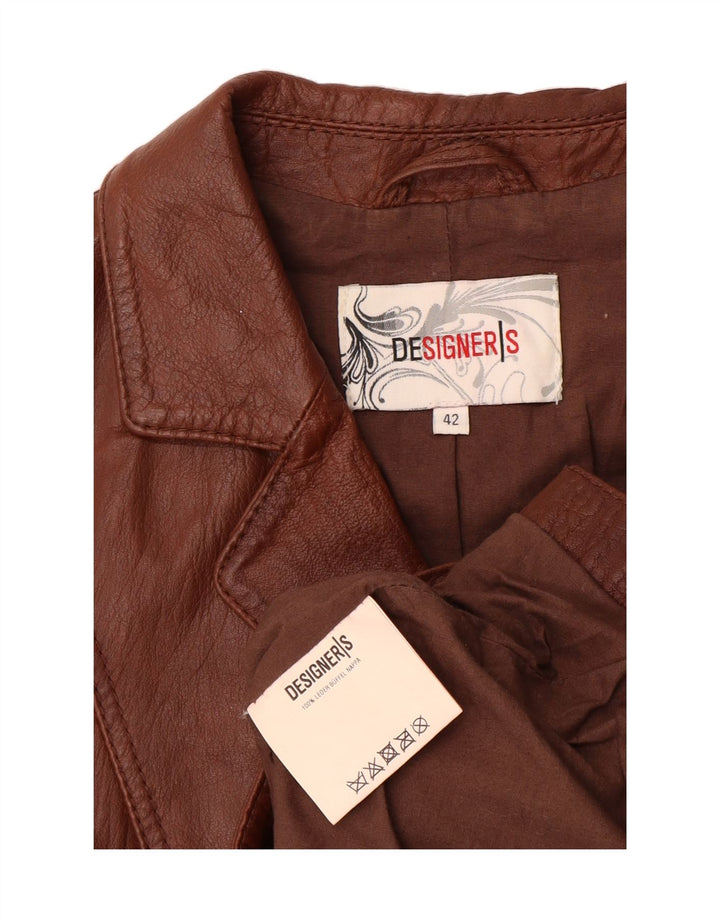 VINTAGE Womens 3 Button Leather Blazer Jacket IT 42 Medium Brown Leather Vintage Vintage and Second-Hand Vintage from Messina Hembry 