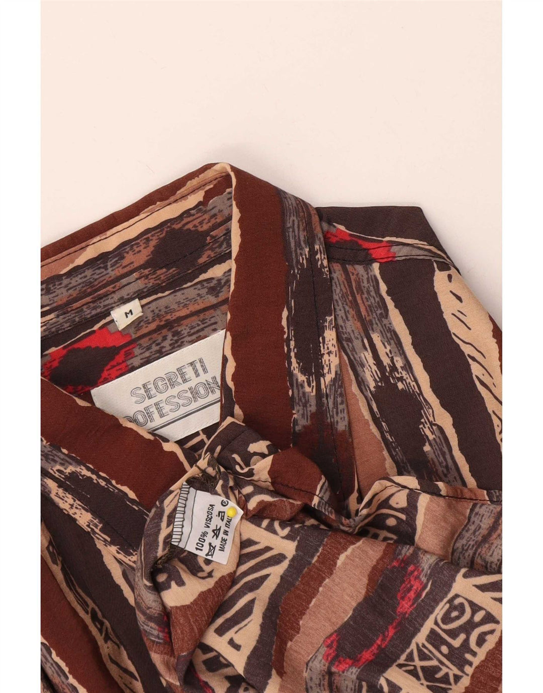 Vintage Mens Abstract Pattern Shirt Medium Brown Viscose