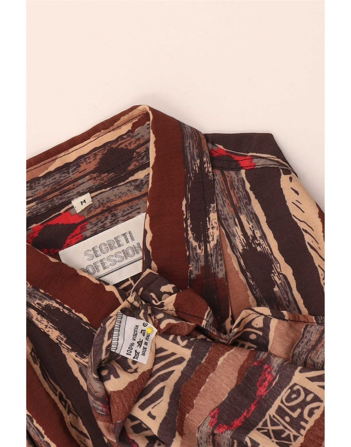 Vintage Mens Abstract Pattern Shirt Medium Brown Viscose