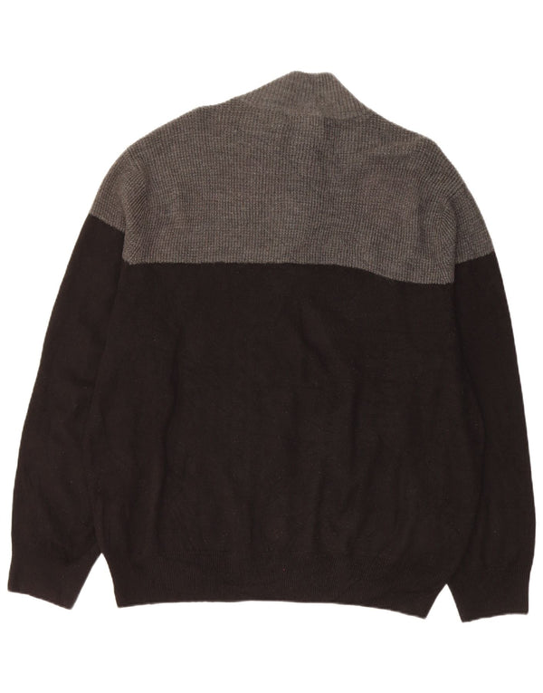 Dockers Mens Zip Neck Jumper Sweater XL Black Colourblock Acrylic