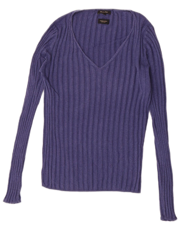 Massimo Dutti Womens V-Neck Jumper Sweater UK 10 Small Purple Cotton