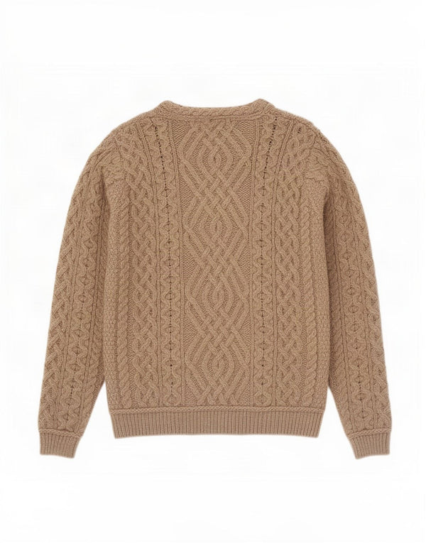 Aran Sweater Market Womens Boat Neck Jumper Sweater UK 10 Small Beige Wool