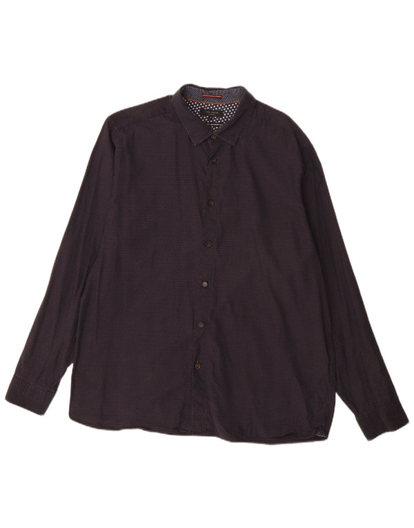 Ted Baker Mens Abstract Pattern Shirt Size 6 XL Navy Blue Spotted Cotton