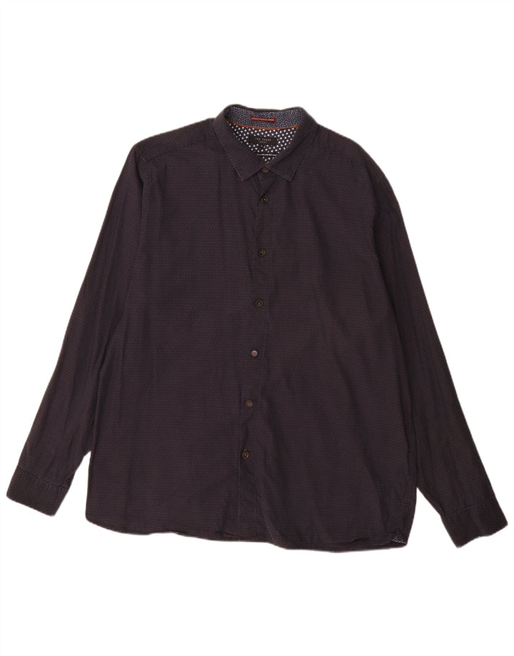 Ted Baker Mens Abstract Pattern Shirt Size 6 XL Navy Blue Spotted Cotton