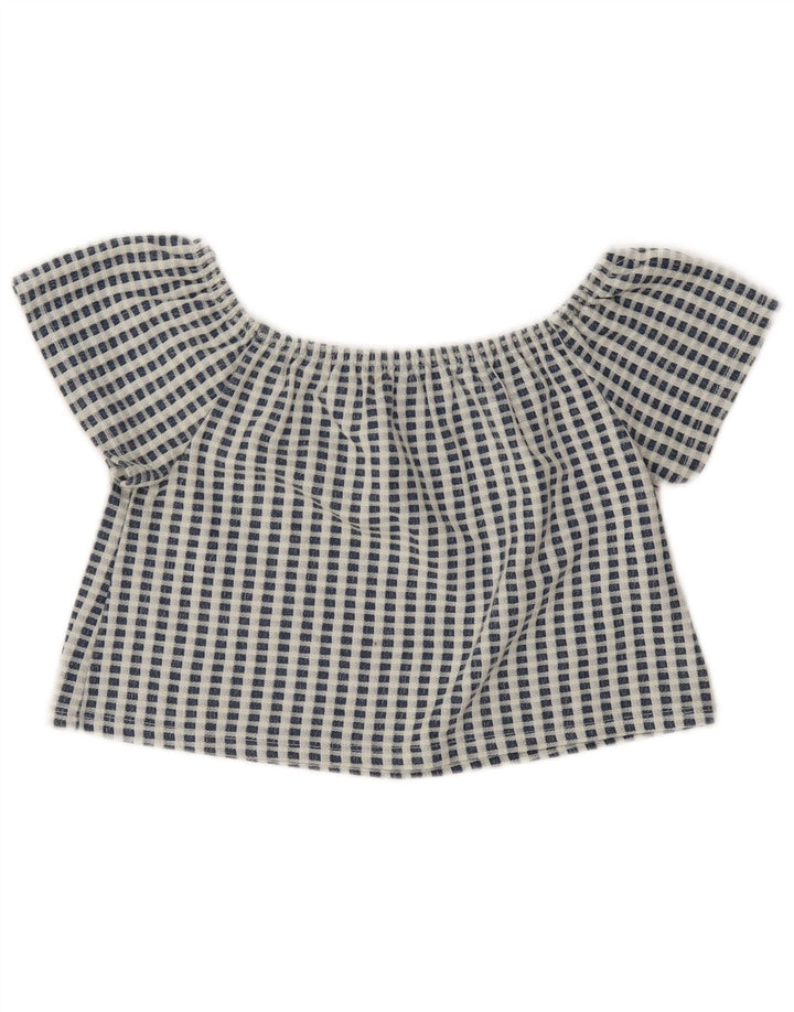 Zara Womens Trafaluc Crop Top UK 10 Small Blue Check Polyester