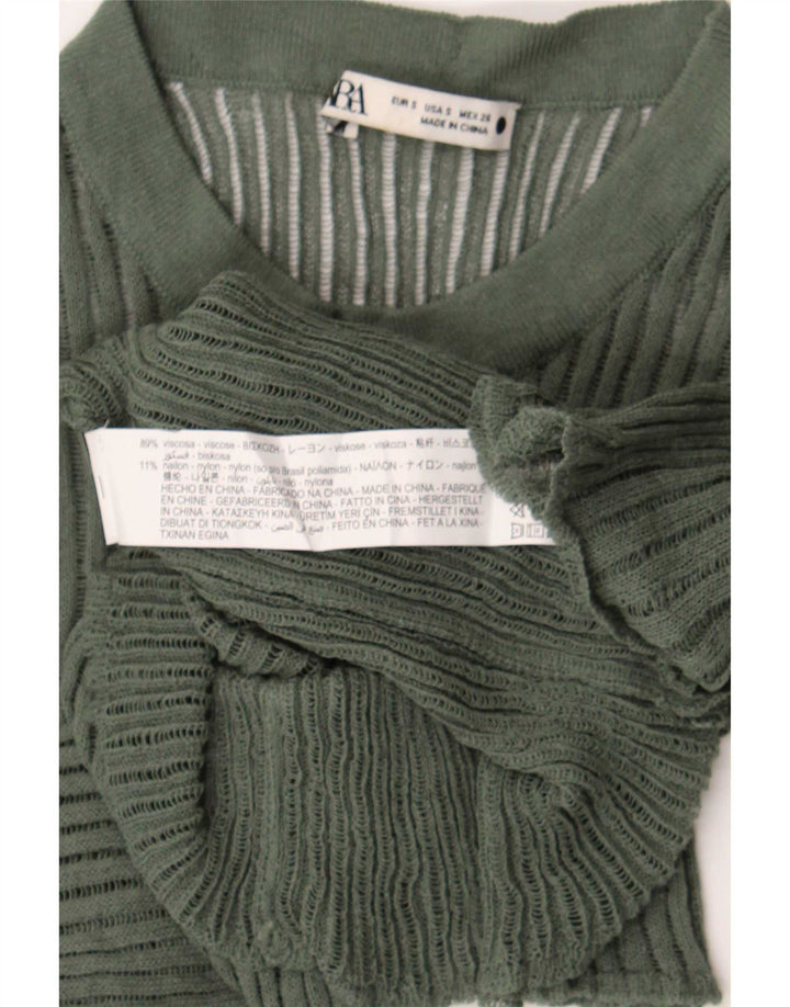 Zara Womens Knit Blouse Top UK 8 Small Green Viscose