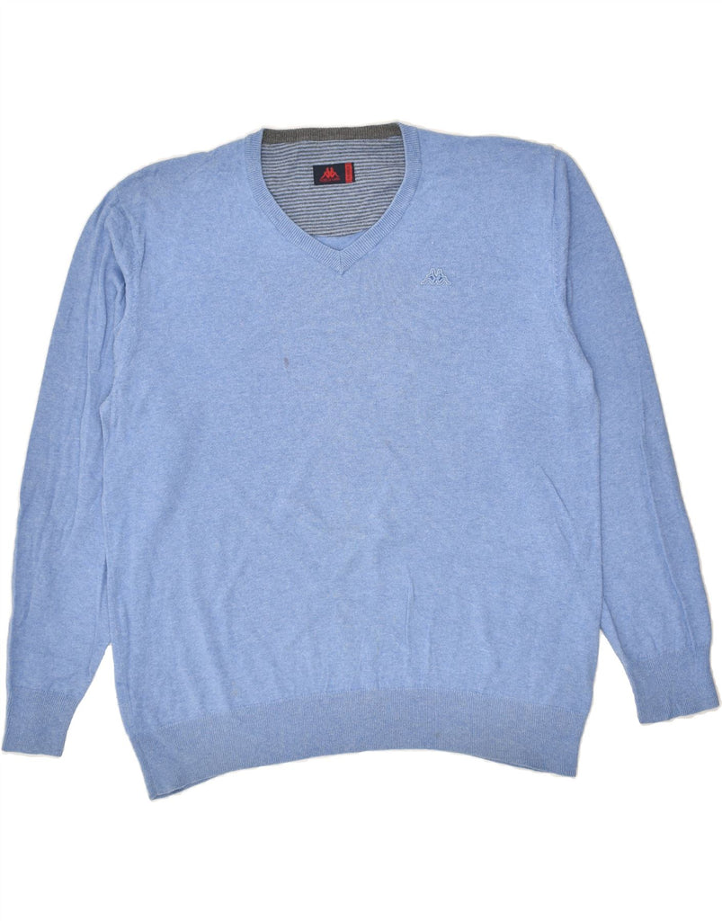 KAPPA Mens V-Neck Jumper Sweater XL Blue Cotton | Vintage Kappa | Thrift | Second-Hand Kappa | Used Clothing | Messina Hembry 