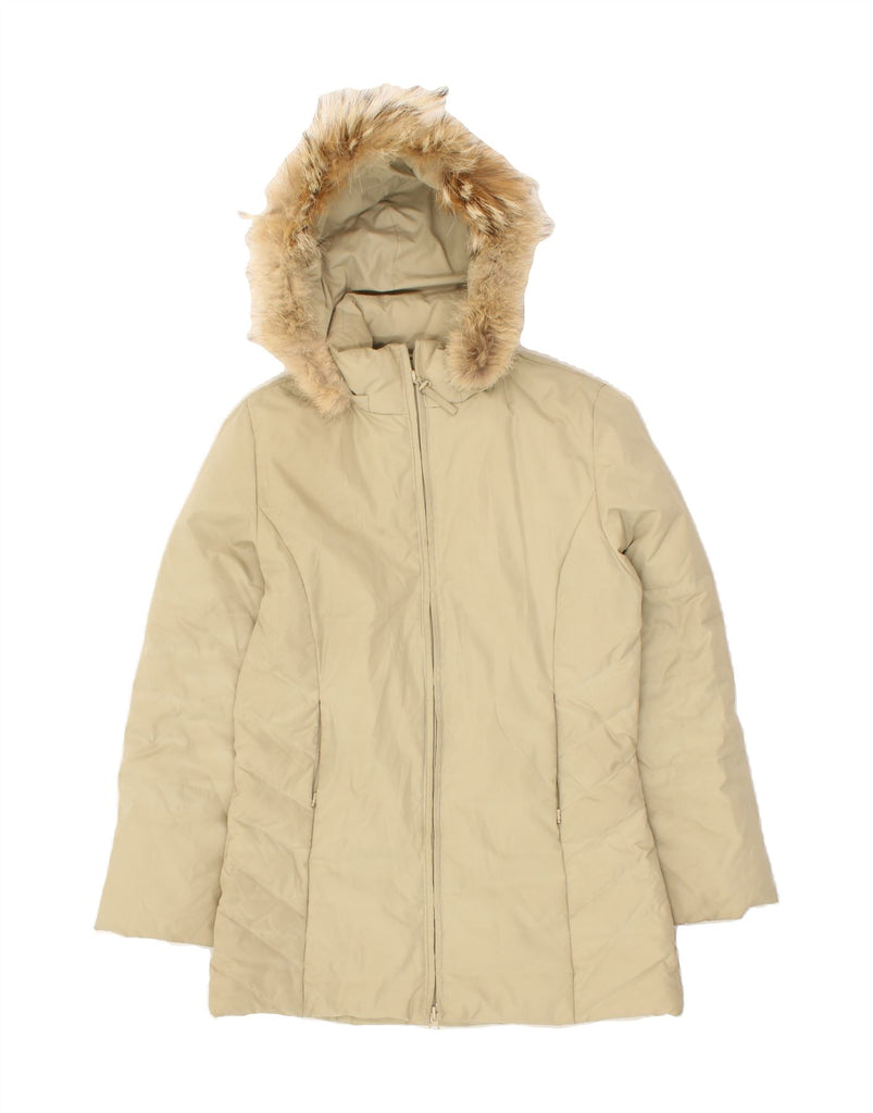 SERGIO TACCHINI Womens Hooded Padded Jacket UK 12 Medium Beige | Vintage Sergio Tacchini | Thrift | Second-Hand Sergio Tacchini | Used Clothing | Messina Hembry 