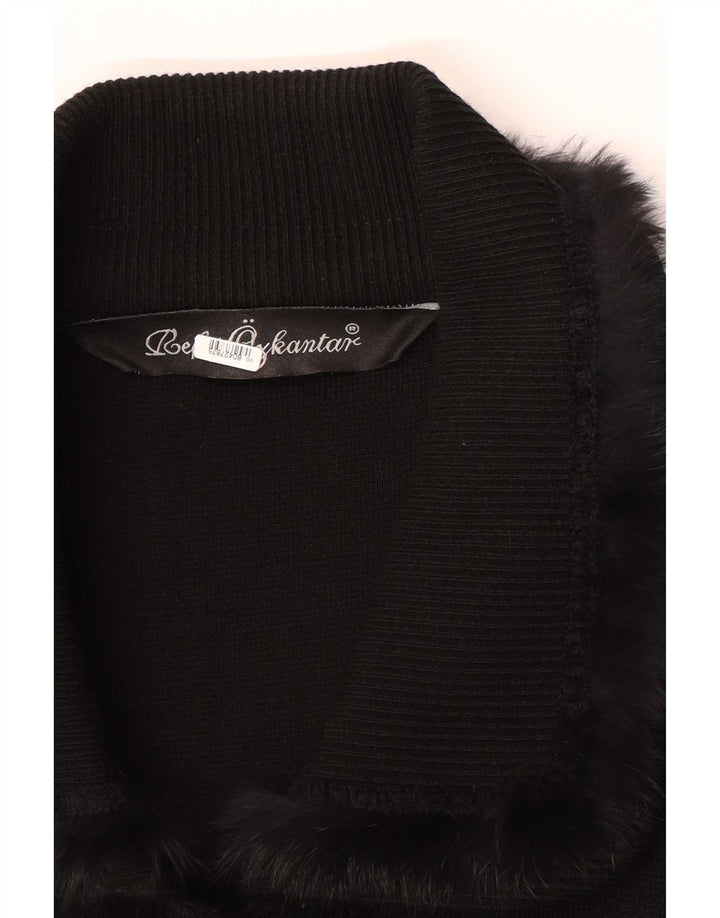 Vintage Womens Knit Overcoat UK 16 Large Black Classic