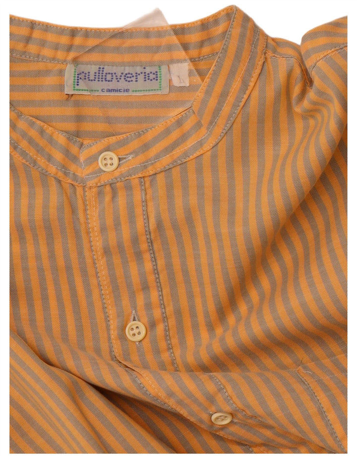 PULLOVERIA Mens Short Sleeve Pullover Shirt Large Orange Striped