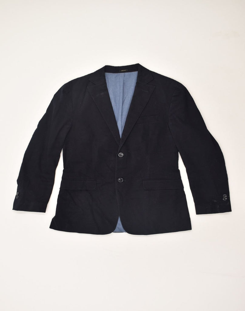 MASSIMO DUTTI Mens 2 Button Blazer Jacket IT 46 Small Navy Blue Cotton | Vintage Massimo Dutti | Thrift | Second-Hand Massimo Dutti | Used Clothing | Messina Hembry 