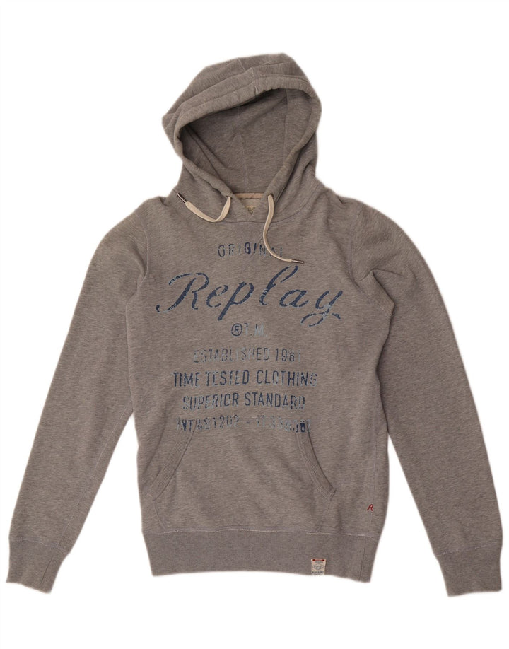 Replay Mens Graphic Hoodie Jumper Medium Grey Cotton
