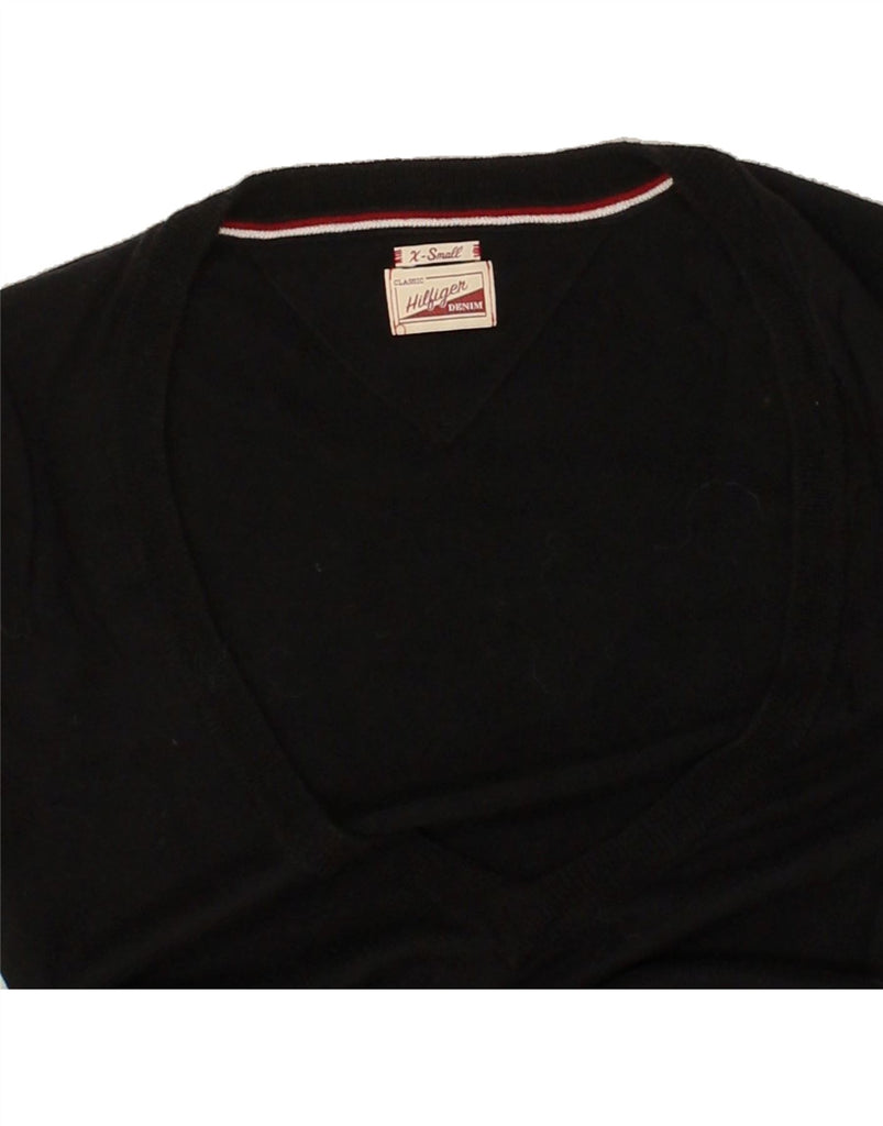 TOMMY HILFIGER Womens V-Neck Jumper Sweater UK 6 XS Black Cotton | Vintage Tommy Hilfiger | Thrift | Second-Hand Tommy Hilfiger | Used Clothing | Messina Hembry 