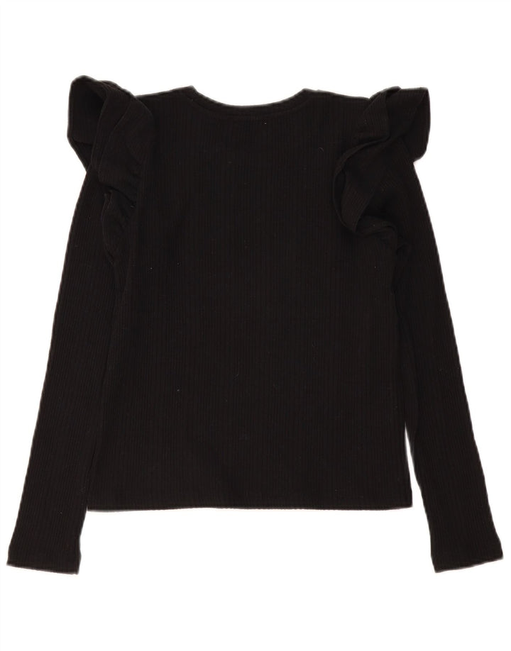 Zara Womens Crop Long Sleeve Blouse Top UK 10 Small Black