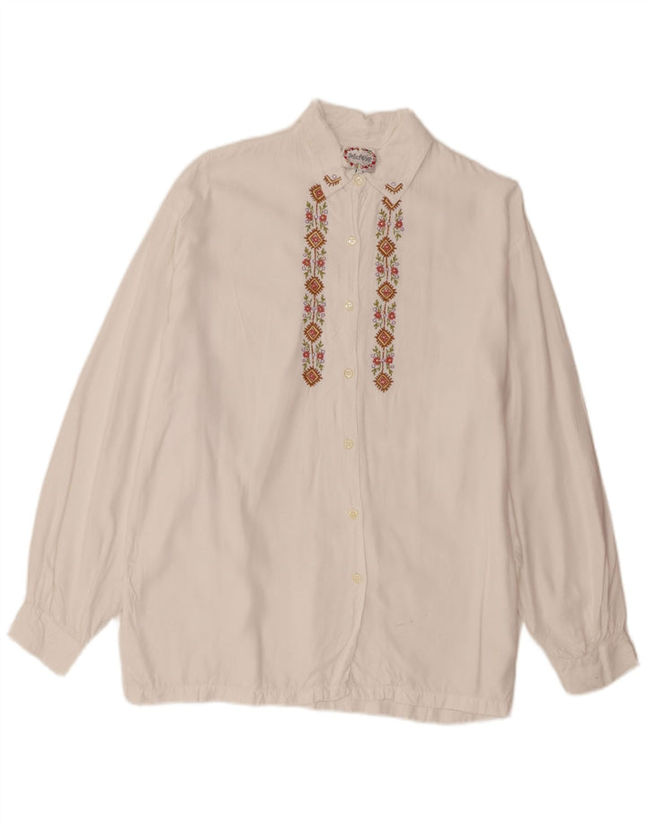 Vintage Womens Shirt UK 16 Large White Floral Viscose