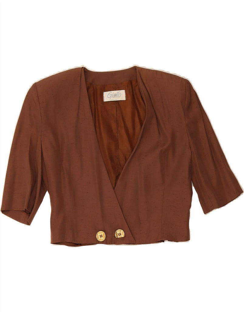 VINTAGE Womens 1/2 Sleeve Bolero Top UK 14 Medium Brown Polyester Vintage Vintage and Second-Hand Vintage from Messina Hembry 