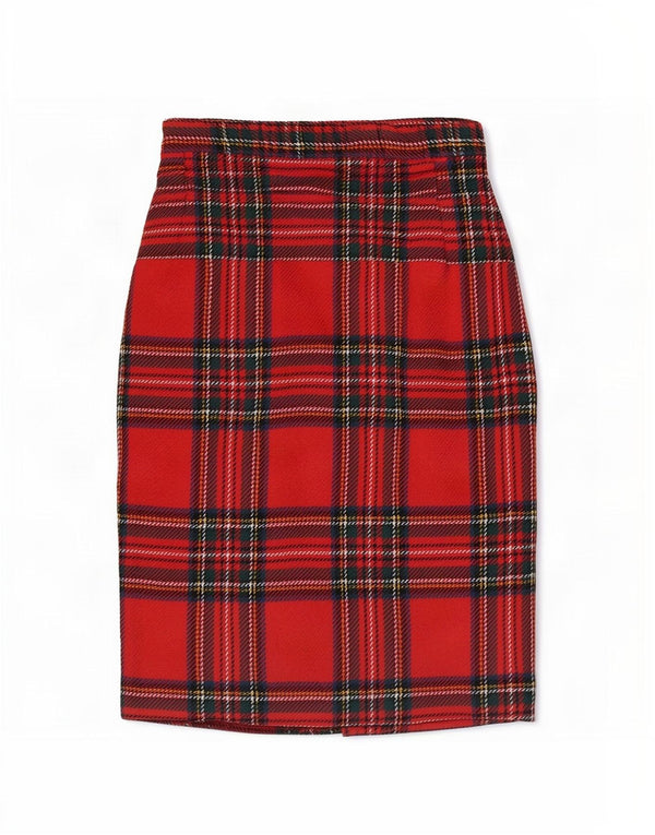 Vintage Womens Pencil Skirt W26 Small Red Plaid