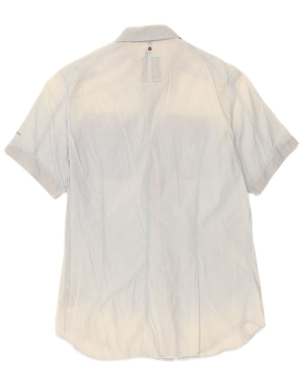 G-Star Mens Acid Wash Short Sleeve Shirt Small Blue Cotton