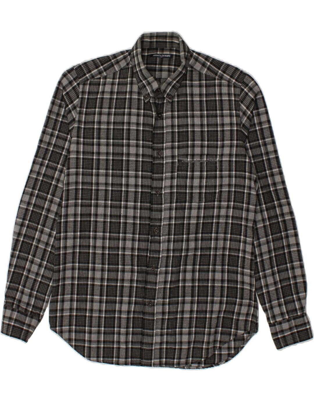 ARMATA DI MARE Mens Shirt Medium Grey Check Cotton Vintage Armata Di Mare and Second-Hand Armata Di Mare from Messina Hembry 