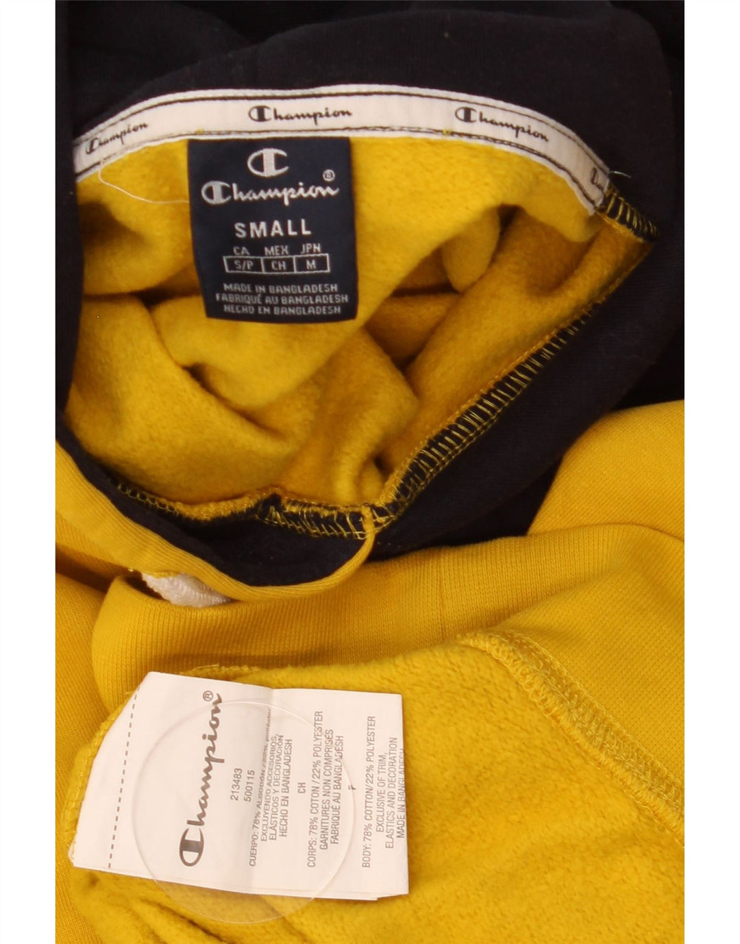 Champion Mens Hoodie Jumper Small Yellow Cotton