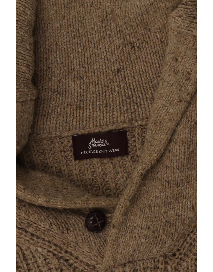 Marks & Spencer Mens Heritage Shawl Neck Jumper Sweater Large Beige Flecked