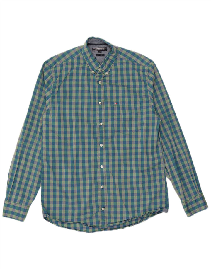 Tommy Hilfiger Mens New York Fit Shirt Medium Blue Gingham Cotton