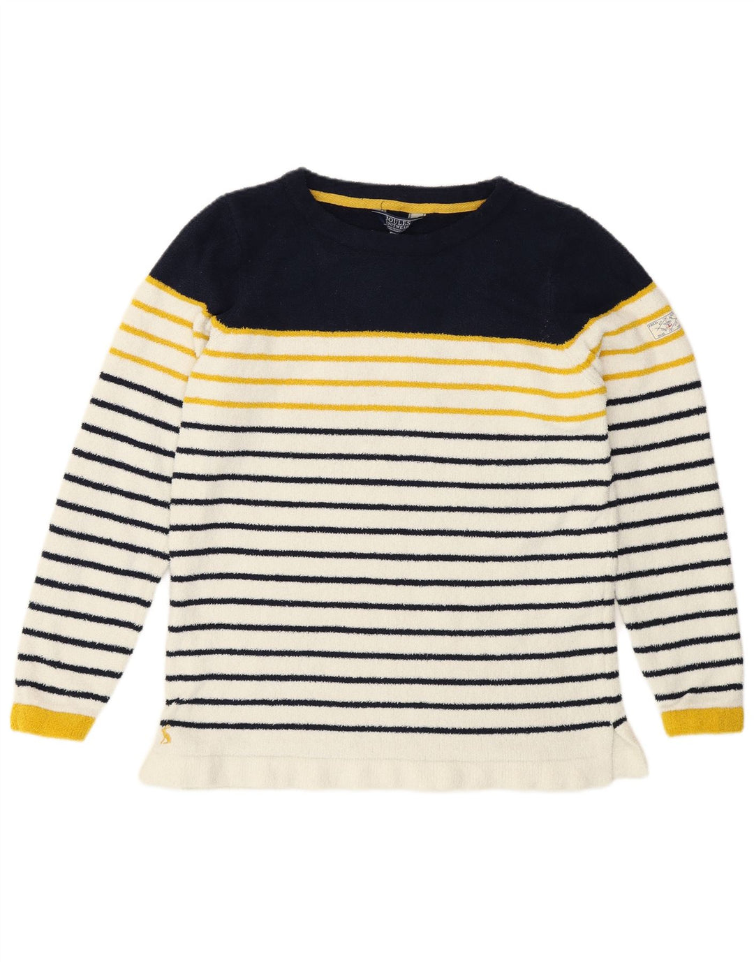 Joules Womens Fleece Jumper UK 12 Medium White Striped Polyester