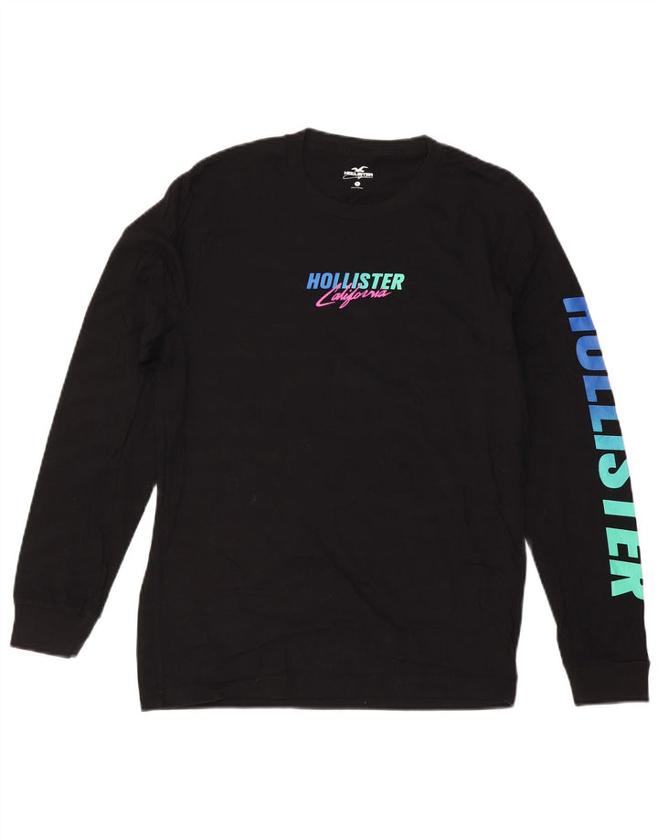 HOLLISTER Womens Graphic Top Long Sleeve UK 10 Small Black Cotton
