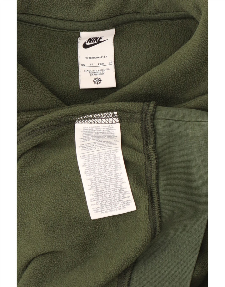 NIKE Mens Therma-Fit Graphic Hooded Fleece Jumper XS Green Polyester
