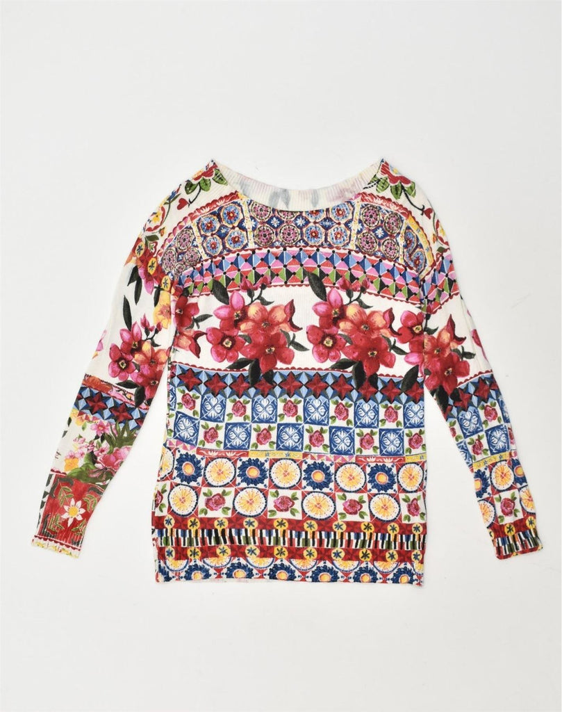 DESIGUAL Womens Boat Neck Jumper Sweater UK 8 Small Multicoloured Floral | Vintage Desigual | Thrift | Second-Hand Desigual | Used Clothing | Messina Hembry 