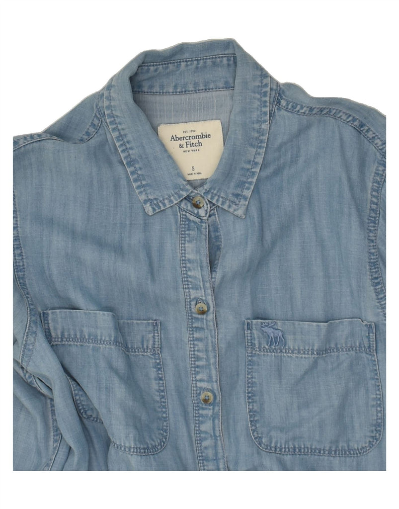 ABERCROMBIE & FITCH Womens Denim Shirt UK 10 Small Blue Lyocell Vintage Abercrombie & Fitch and Second-Hand Abercrombie & Fitch from Messina Hembry 