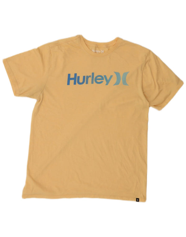 Hurley Mens Graphic T-Shirt Top Large Yellow Cotton
