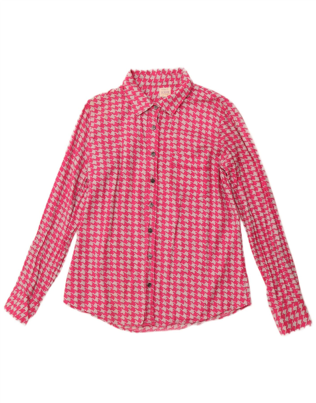 J. CREW Womens Flannel Shirt UK 10 Small Pink Houndstooth Cotton