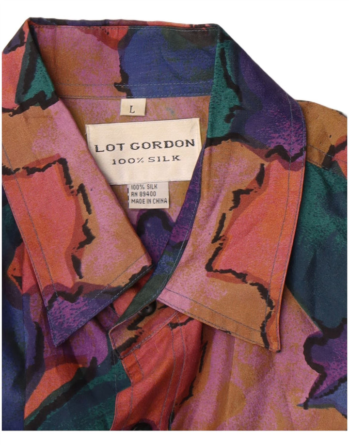 Vintage Mens Abstract Pattern Short Sleeve Shirt Large Multicoloured Silk