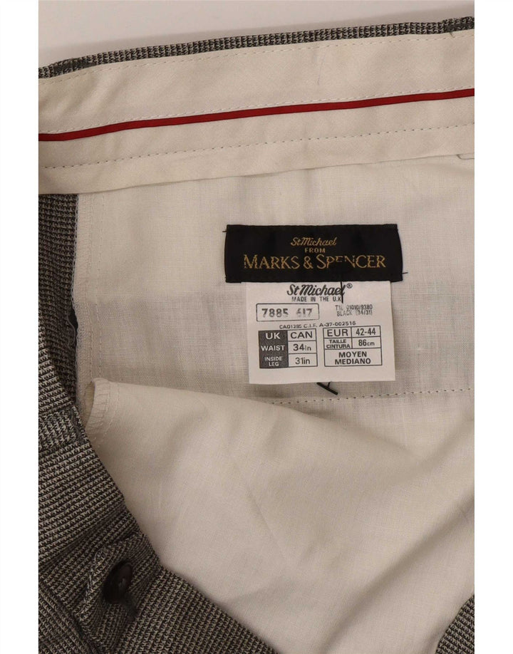 Marks & Spencer Mens Pegged Casual Trousers W34 L31 Black Houndstooth Wool