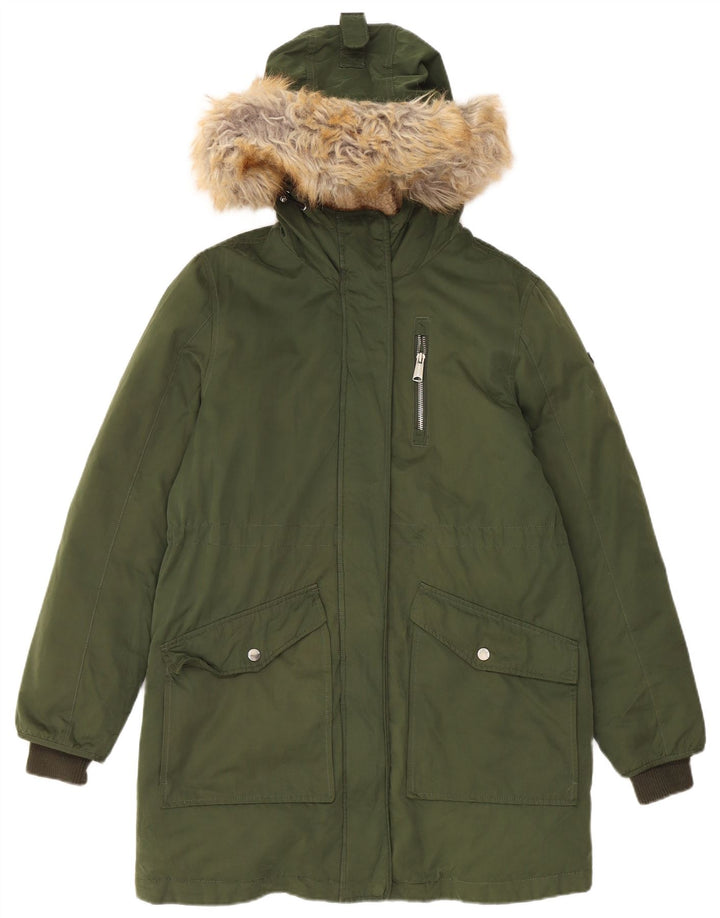 Tommy Hilfiger Womens Hooded Parka Jacket UK 14 Medium Green Polyester