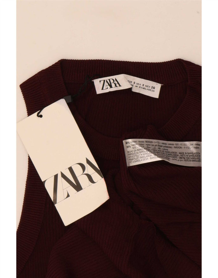 Zara Womens Vest Top UK 8 Small Maroon Viscose