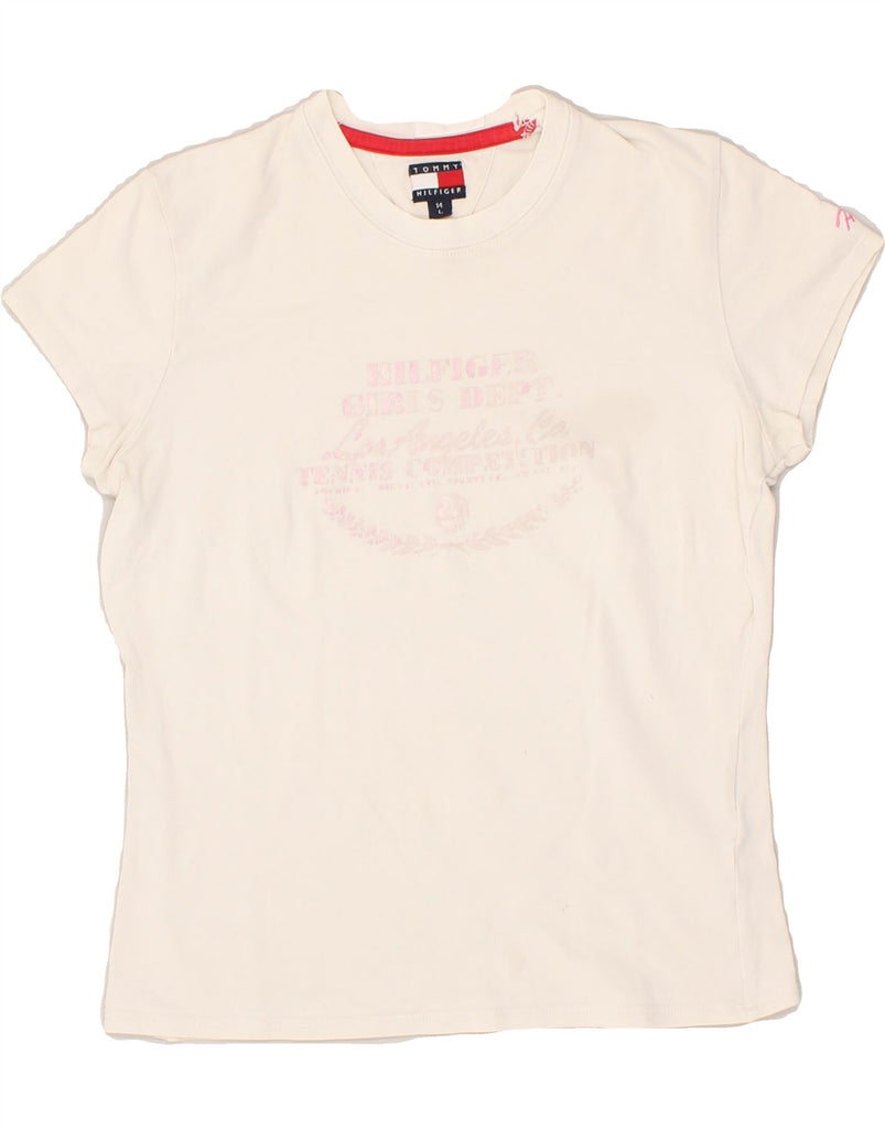 TOMMY HILFIGER Girls Graphic T-Shirt Top 13-14 Years Large Off White | Vintage Tommy Hilfiger | Thrift | Second-Hand Tommy Hilfiger | Used Clothing | Messina Hembry 