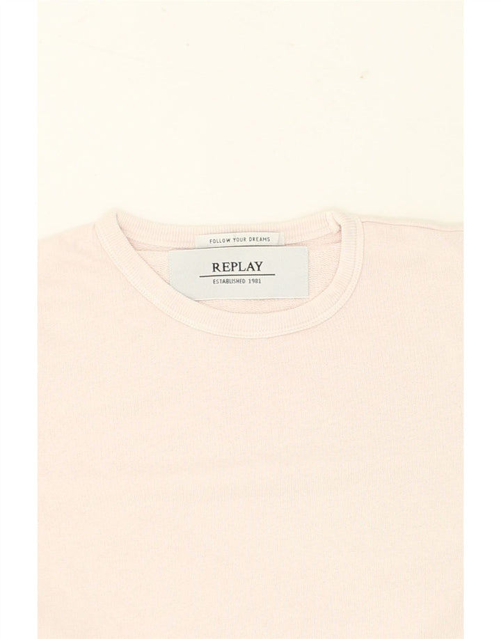 REPLAY Womens Oversized Graphic Sweatshirt Jumper UK 10 Small Pink Cotton Vintage Replay and Second-Hand Replay from Messina Hembry 