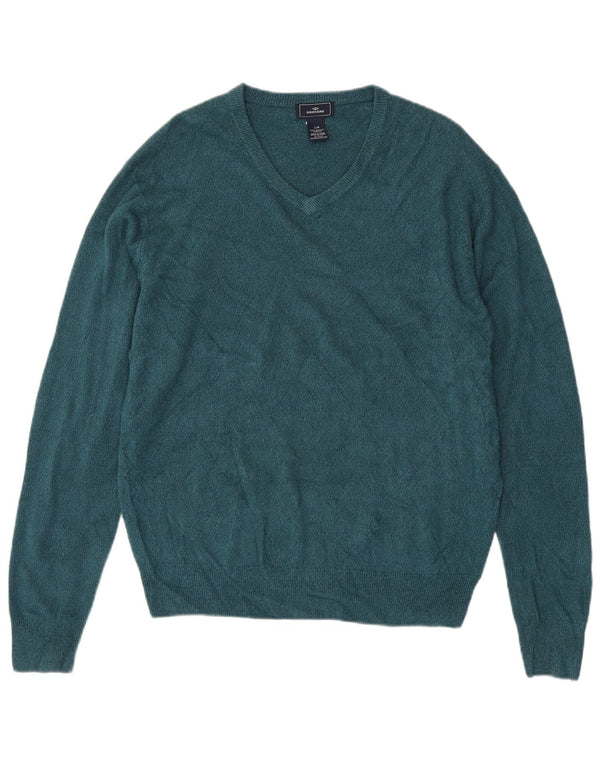 Dockers Mens V-Neck Jumper Sweater Large Blue Acrylic