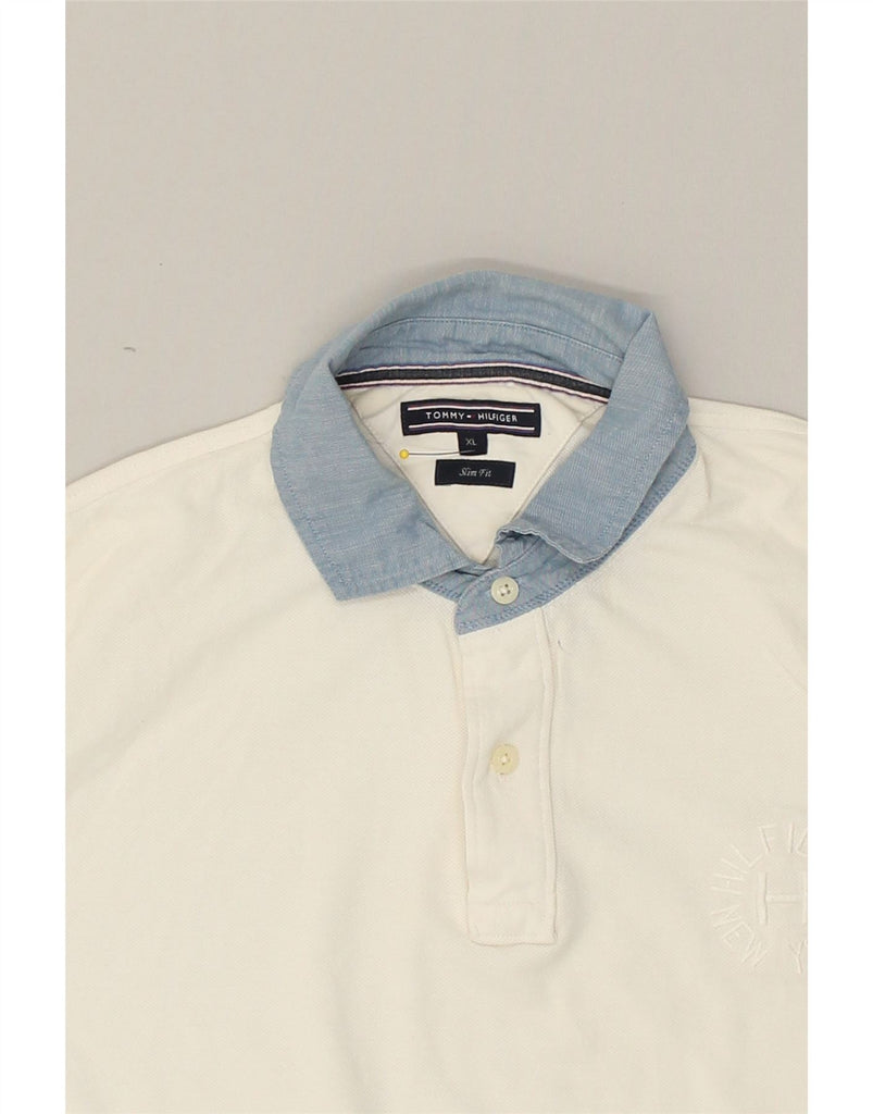 TOMMY HILFIGER Mens Slim Fit Polo Shirt XL White Cotton | Vintage Tommy Hilfiger | Thrift | Second-Hand Tommy Hilfiger | Used Clothing | Messina Hembry 