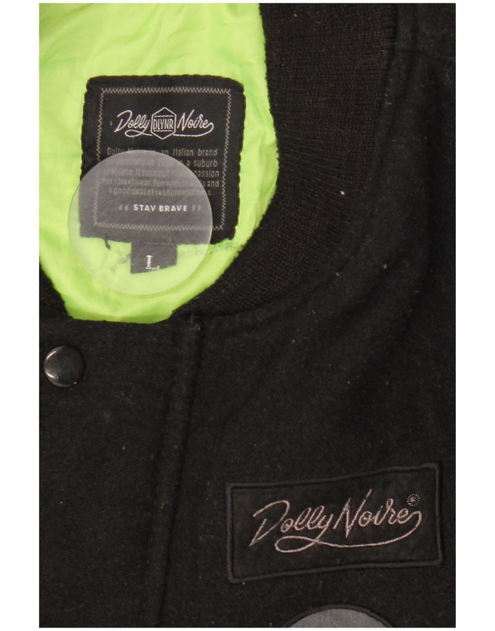 Dolly Noire Mens Graphic Bomber Jacket UK 40 Large Black Wool