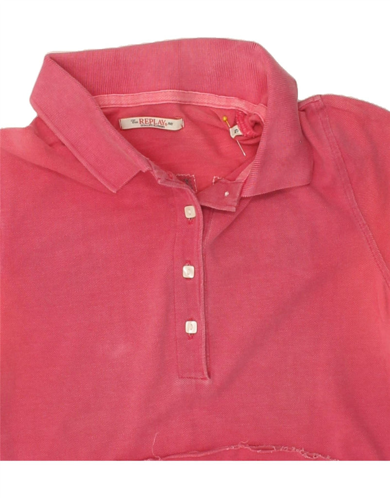 REPLAY Womens Graphic Polo Shirt UK 10 Small Pink Vintage Replay and Second-Hand Replay from Messina Hembry 