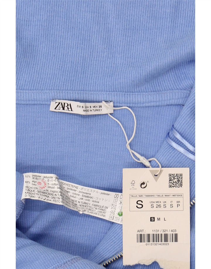 ZARA Womens Longline Zip Neck Jumper Sweater UK 10 Small Blue Polyester