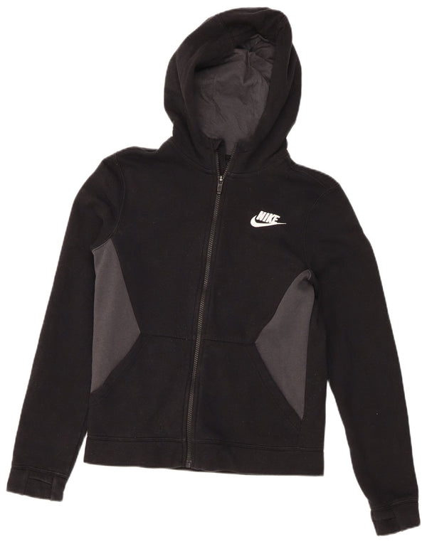 Nike Boys Zip Hoodie Sweater 12-13 Years Large  Black Colourblock Cotton