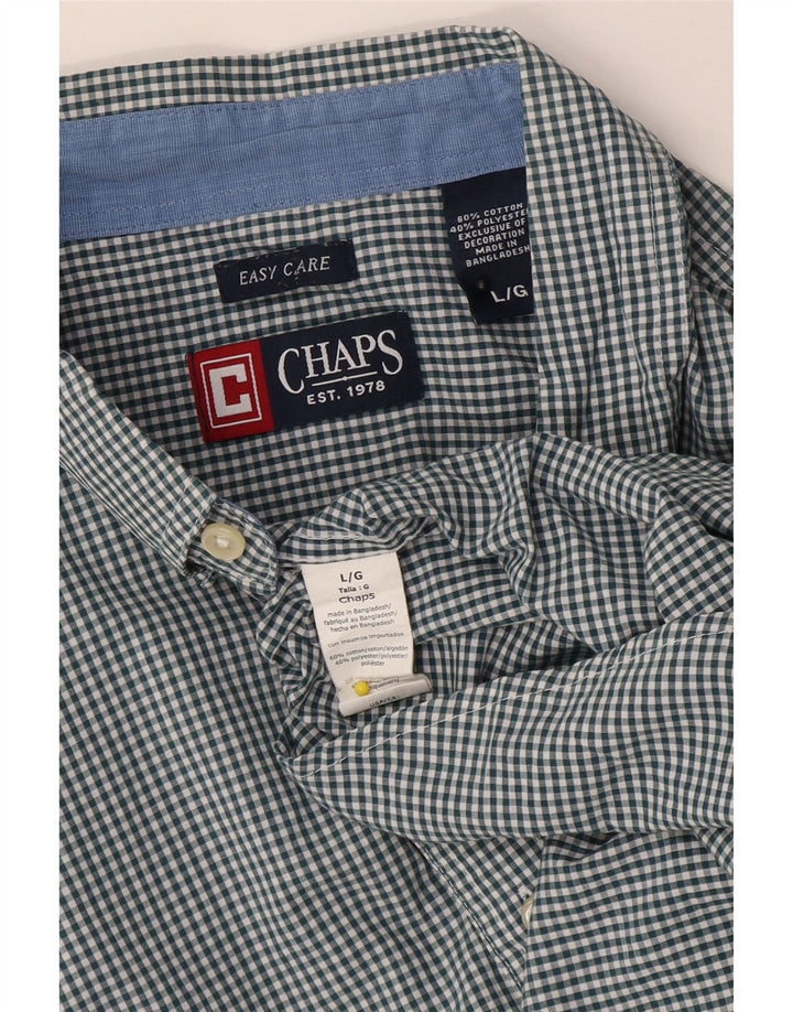 Chaps Mens Shirt Large Green Gingham Cotton